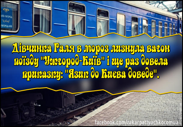 Дівчинка Галя в мороз лизнула вагон поїзду "Ужгород-Київ" і ще раз довела приказку: "Язик до Києва доведе".