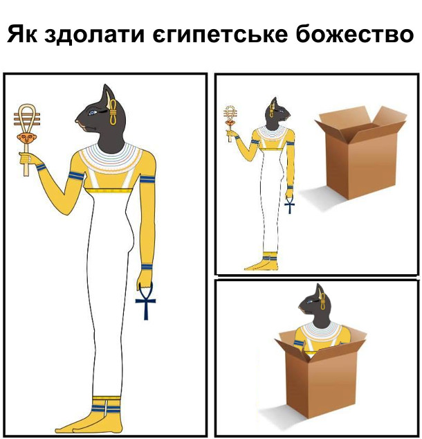 Як здолати єгипетське божество-кішку: поставити біля нього коробку і воно одразу туди залізе