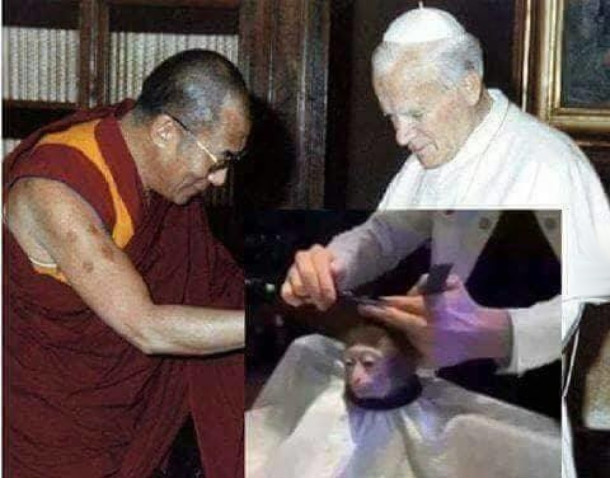 Мем Monkey Haircut (підстригання мавпи). Іоан Павло II та Далай Лама