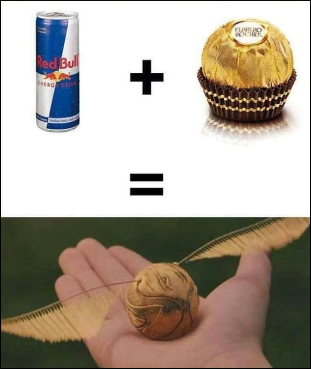 Якщо змішати Red Bull і Ferrero Rocher отримаємо золотий снітч (з кники  і фільму про Гаррі Поттера)