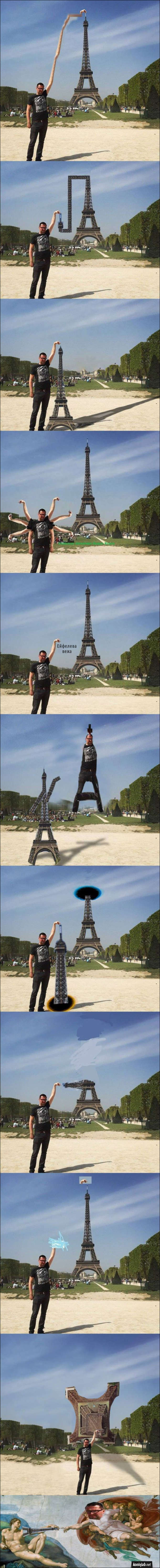Photoshop-батл. Чоловік на тлі Ейфелевої вежі