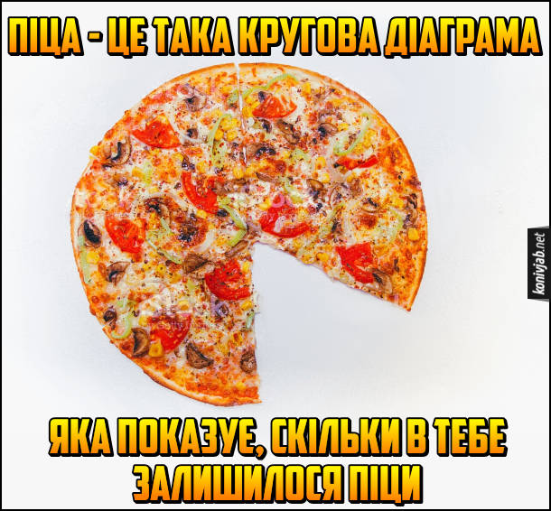 Жарт про піцу. Піца - це така кругова діаграма, яка показує, скільки в тебе залишилося піци
