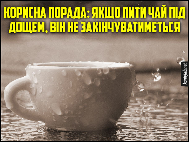 Анекдот про чай. Корисна порада: Якщо пити чай під дощем, він не закінчуватиметься